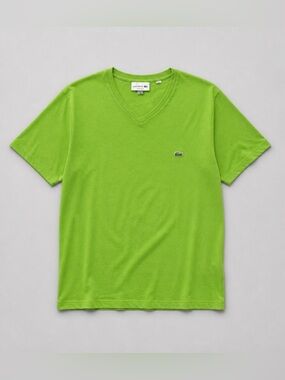 Lacoste Women’s V-Neck Short Sleeve T-Shirt in Lime Green Regular Fit XL